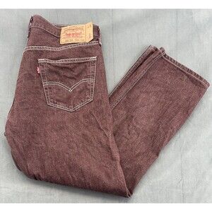 Levis 501XX Jeans Mens 36x30 Maroon Brown Straight Leg Button Fly Denim Pants